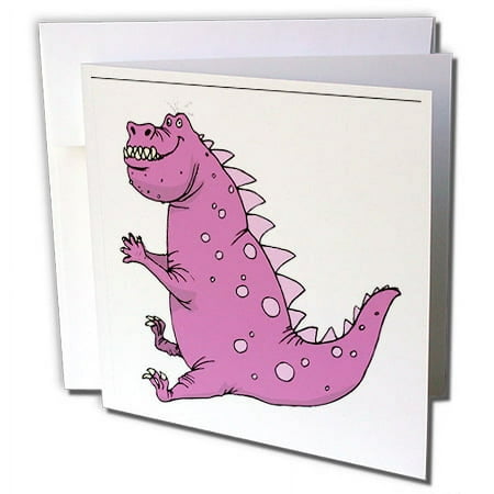 3dRose Cute Hot Pink Dinosaur - Greeting Cards, 6 by 6-inches, set of 12