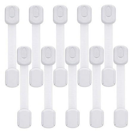 Child Safety Strap Locks (10 Pack) Baby Locks for Cabinets and Drawers, Toilet, Fridge & More. 3M Adhesive Pads. Easy Installation, No Drilling Required, White