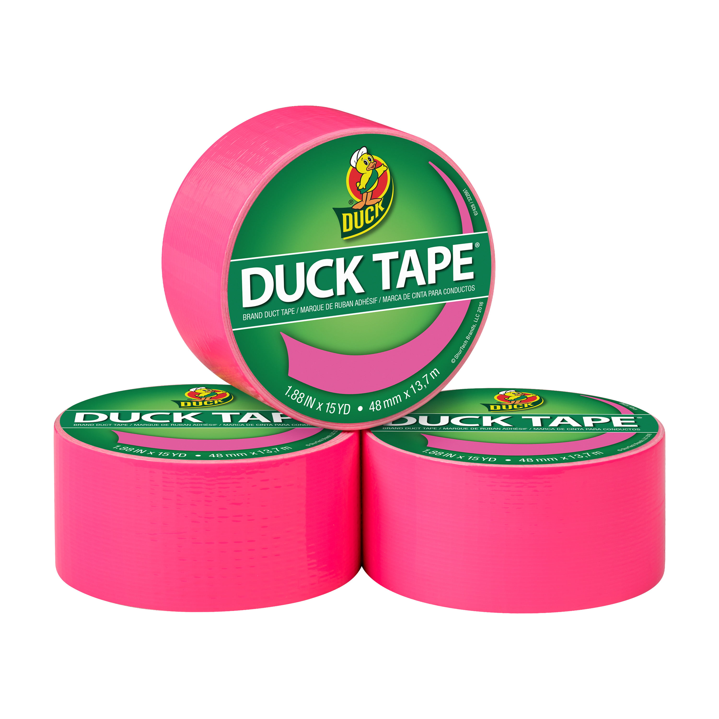 3 Pack Neon Pink 285915 1.88 Inches x 15 Yards Duck Brand Colored Duct Tape 