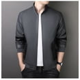thumbnail image 2 of Men's Washed Leather PU Leather Jacket Stand Collar Medium Length Non Hooded Zipper Daily Casual Jacket, 2 of 3