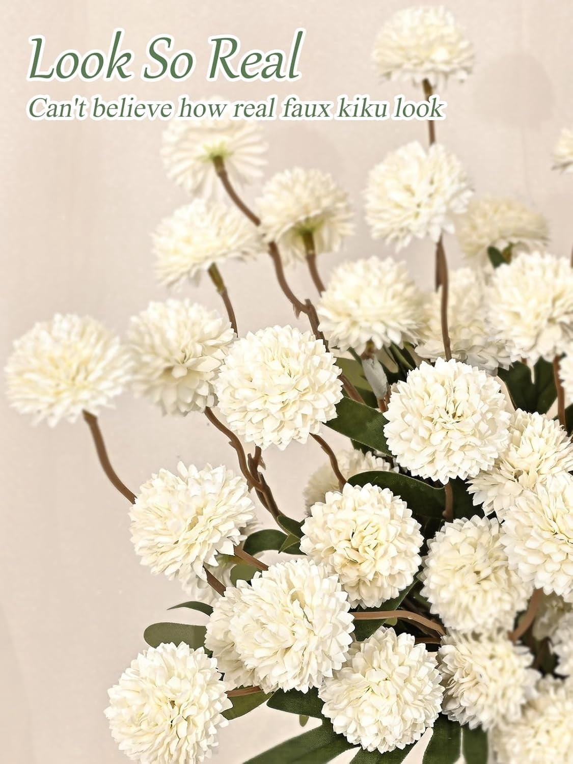 Yastouay 12Pcs Fake Chrysanthemum Flowers,21in Faux Kiku Flowers Silk Pompon Mums for Home Table Wedding Arrangements,White
