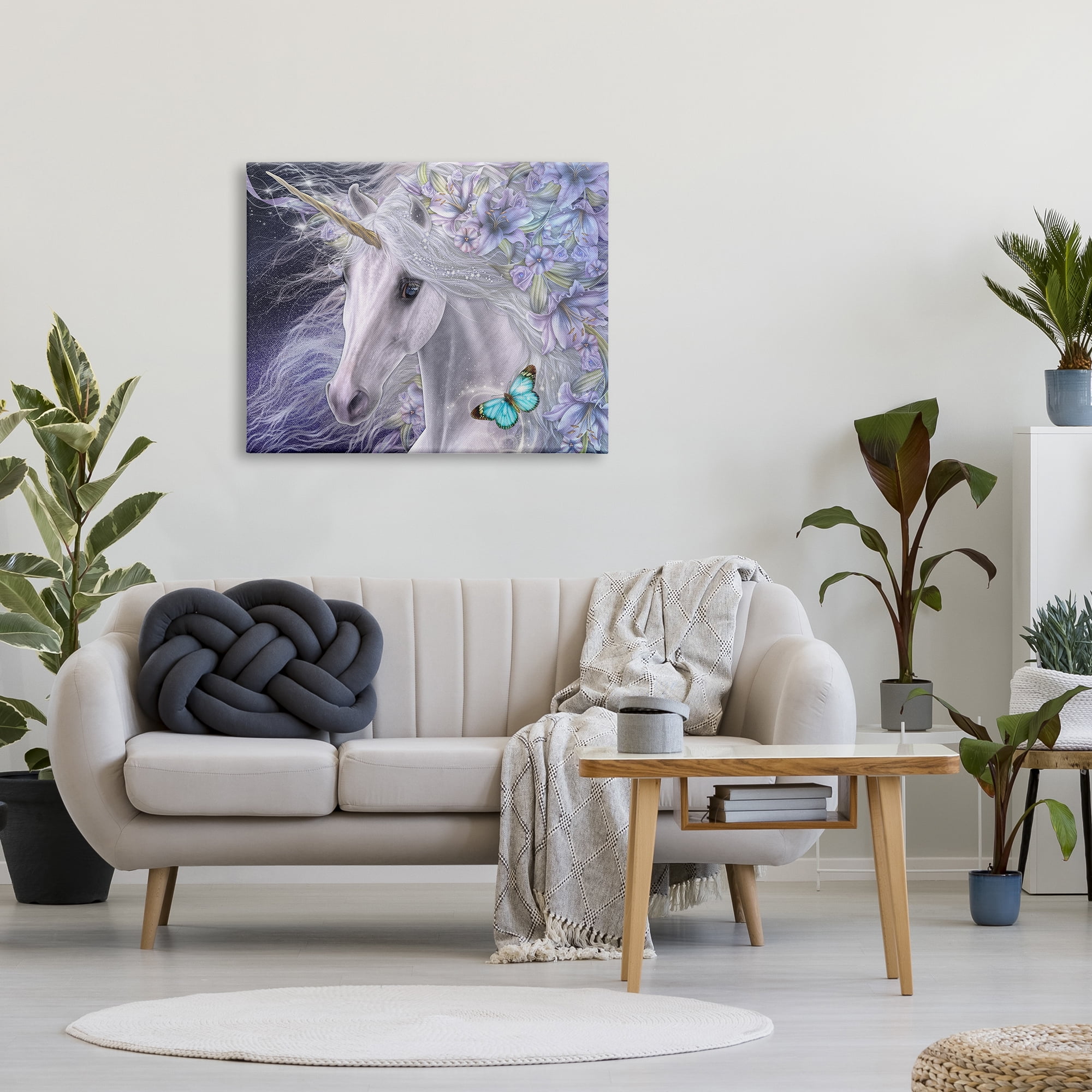 Stupell Industries Lillicorn Purple Floral Unicorn Fairy Tales & Fantasy Painting Gallery Wrapped Canvas Art Print Wall Art, 40 x 30
