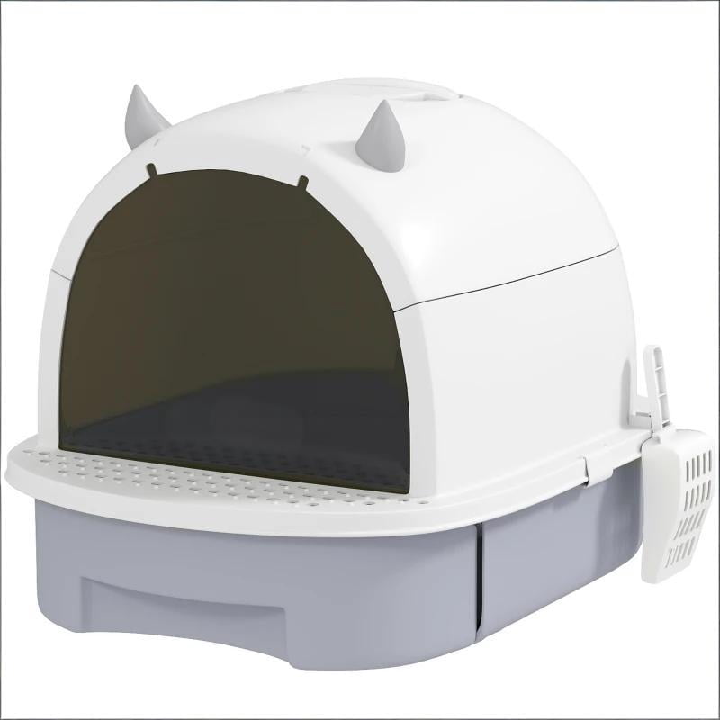Enclosed Cat Litter Box Easy Clean, Covered Kitty Litter Box with Drawer, Deodorizing Bags, Litter Leakage Pedal & Carrying Handle, No Assembly for Cats Under 10 lbs