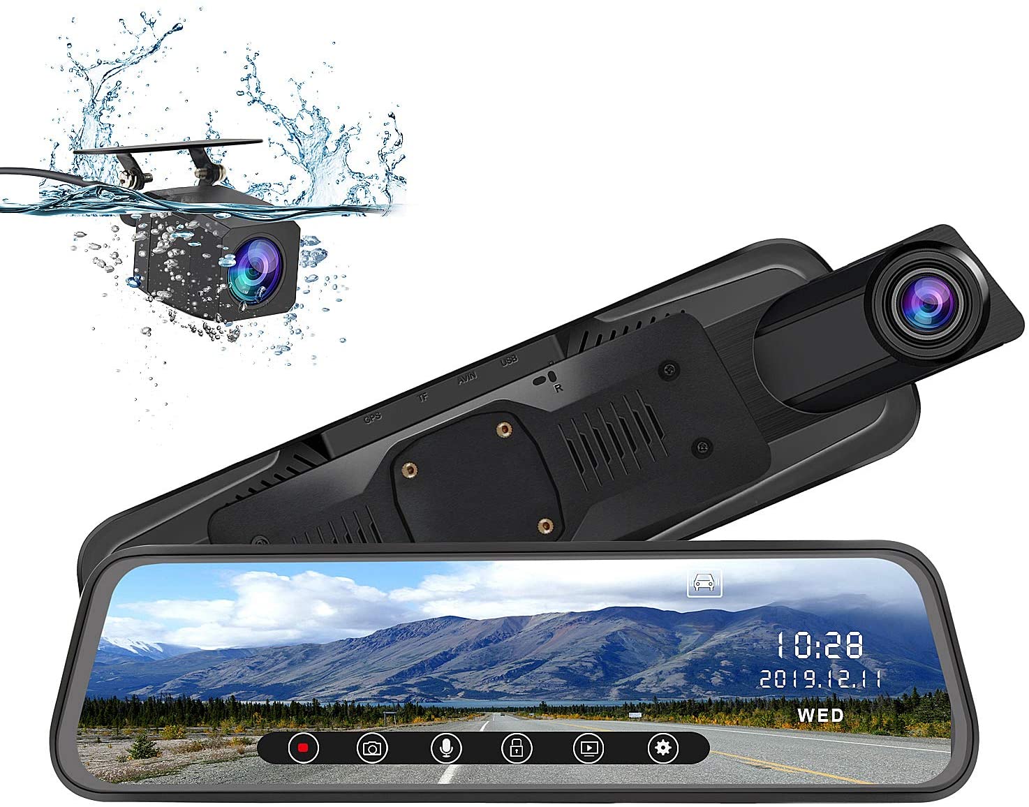 AWESAFE Mirror Dash Cam 10 Inch Touch Screen 1080P Rear View Mirror