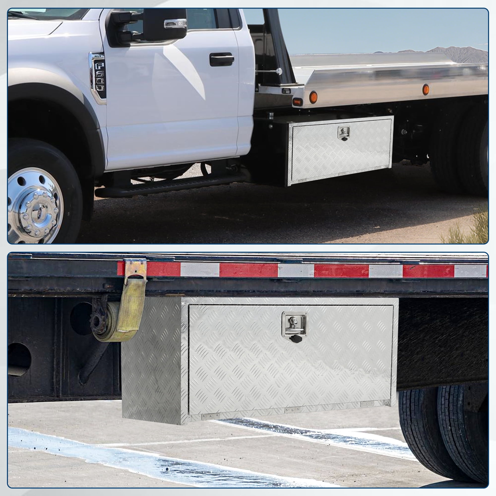 18 x 18 x 18 Inch Aluminum Underbody Truck Tool Box, Heavy Duty Waterproof Trailer Tongue Box with Lock and Keys, Storage Organizer Chest for Pickup Truck Bed, RV, Silver