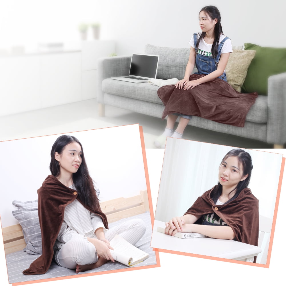 39x27inch Cordless USB Heated Blanket Shawl with Buttons Soft Sherpa Berber Fleece Portable Battery Powered Electric Blanket Heated Throw Wearable Portable Heating Warming Blanket for Car Office