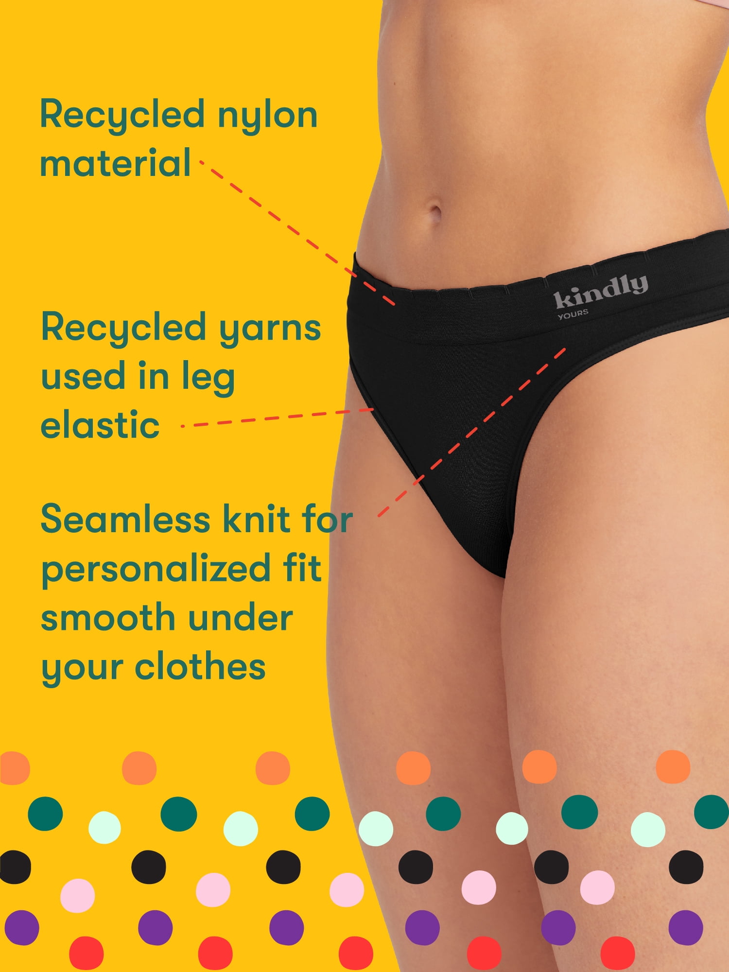 Kindly Yours Women's Seamless Thong Underwear 3-Pack, Sizes XS to XXXL