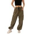 thumbnail image 4 of Gothic Cargo Pants Women Baggy High Waisted Y2k Pants Wide Leg with Pockets Drawstring Streetwear Casual Harajuku Joggers, 4 of 5