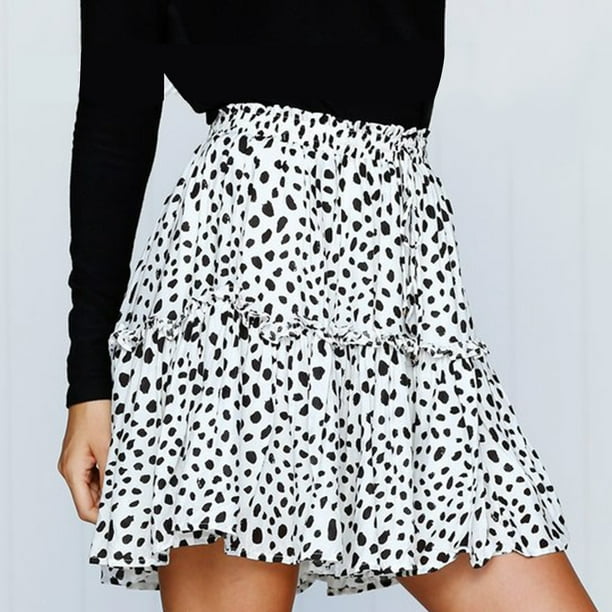 Falda De Verano Para Mujer Falda con estampado de lunares Falda corta informal Cintura alta Vacaciones Vacaciones (Blanco L) Cgtredaw para Mujer Blanco T L
