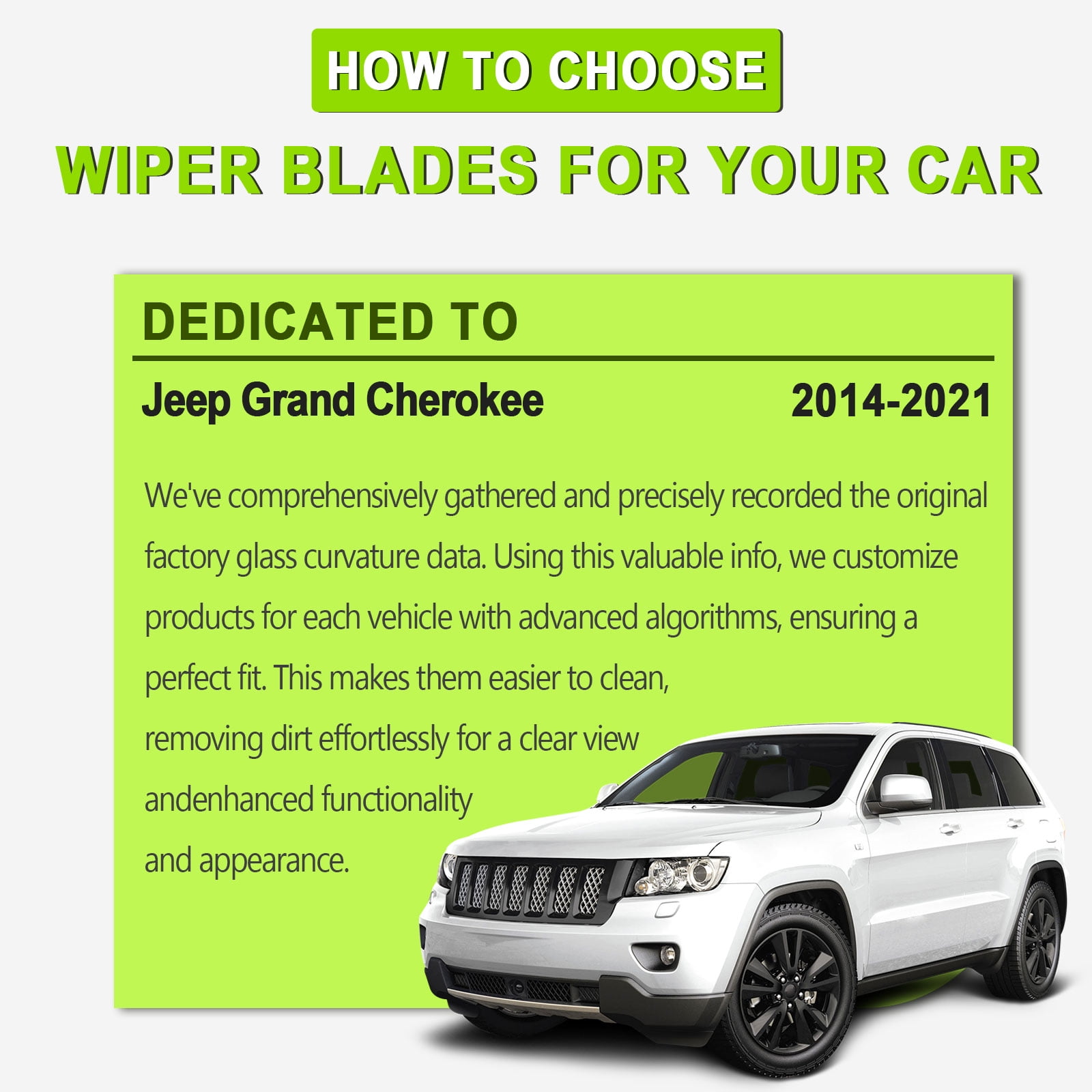 FARRLADI Silicone Windshield Wipers Replacement for Jeep Grand Cherokee 2014-2021,Original Equipment Automotive Replacement Wiper Blades 22"+21"+11" (3 Pack)