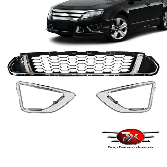 JX RACING Fog Light Trim Front Bumper Grille W/Trim 3pcs Compatible with 2010-2012 Ford Fusion Sport