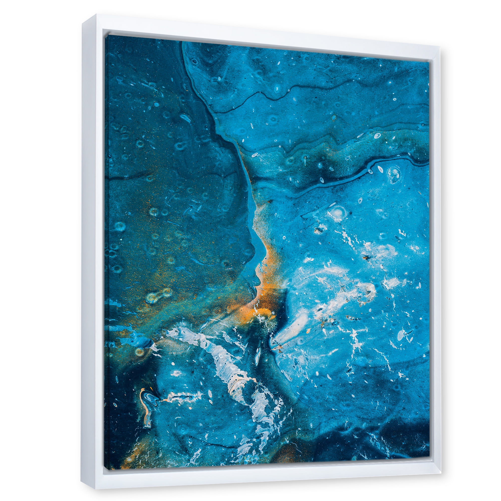 Designart 'Abstract Blue Marble Composition I' Modern Framed Canvas Wall Art Print