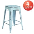 thumbnail image 4 of Commercial Grade 4 Pack 24" High Backless Distressed Green-Blue Metal Indoor-Outdoor Counter Height Stool, 4 of 9