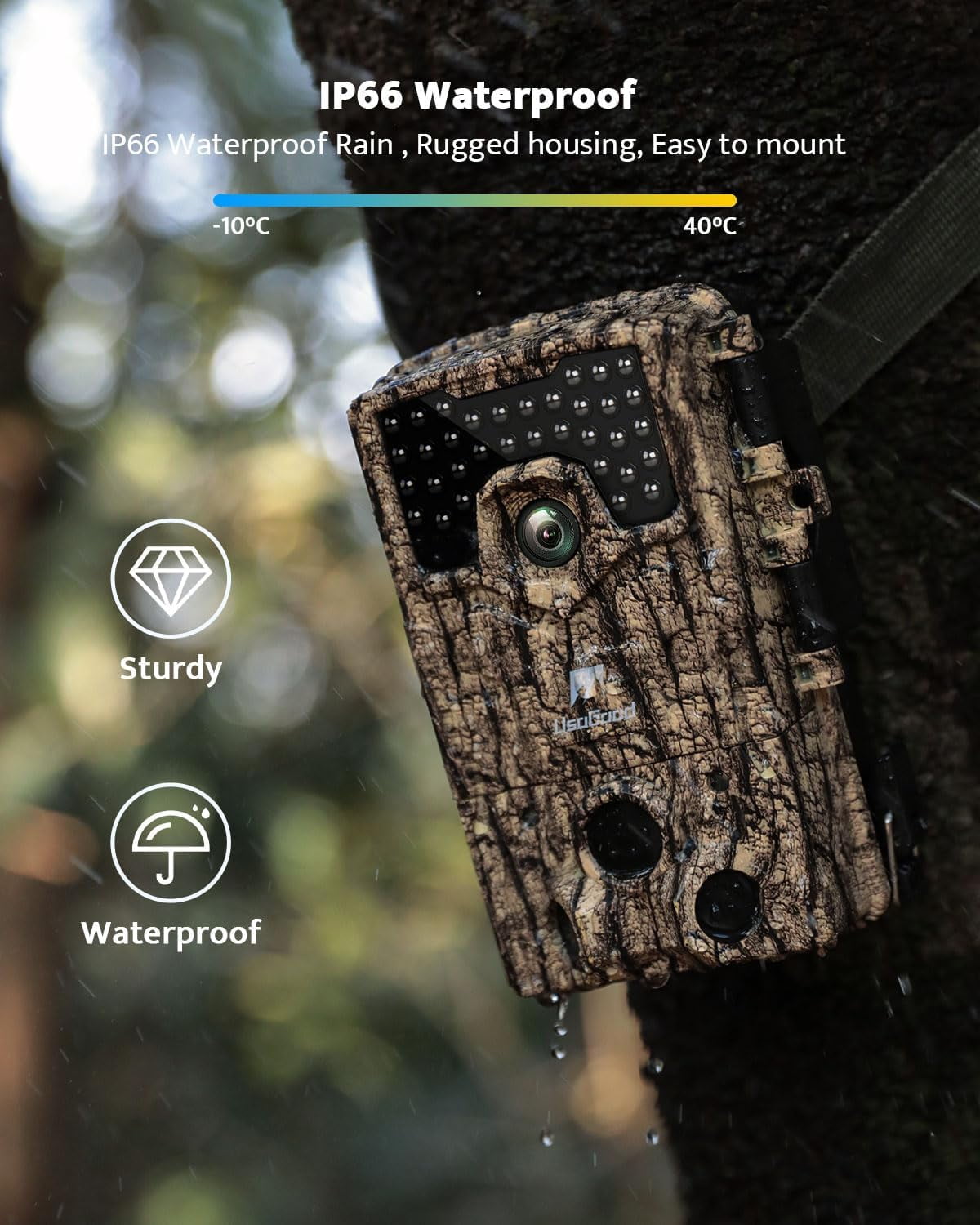 Usogood Trail Camera, 48MP 4K Hunting Camera with Night Vision Motion Activated IP66 Waterproof, Deer Camera for Outdoor Wildlife Watching Monitoring