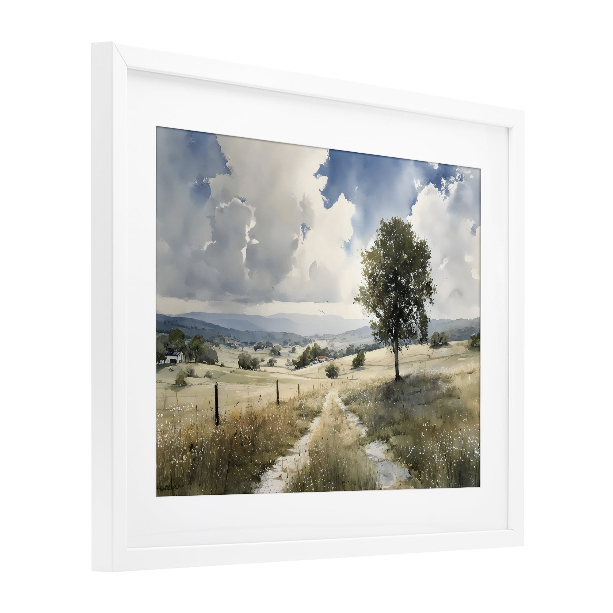 Stupell Industries Wagon Road Through Meadow White Framed Print Under Glass, design by Franklyn Gregory