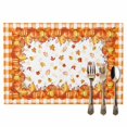 thumbnail image 2 of Thanksgiving Pumpkin Placemats Set of 4 Fall Leaves Retro Orange Plaid Heat Insulated Linen Place Mats, Washable Stain-Proof Table Mats for Dining Tables Holiday Decor 13x19inch, 2 of 9