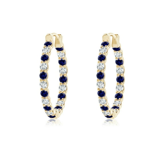 ANGARA Lab Grown Sapphire & Lab Diamond Inside Out Hoop Earrings for Women in 14K Yellow Gold (Size-1.5mm) | Anniversary, Jewelry Gift for Women | Lab-Grown Blue Sapphire Earrings