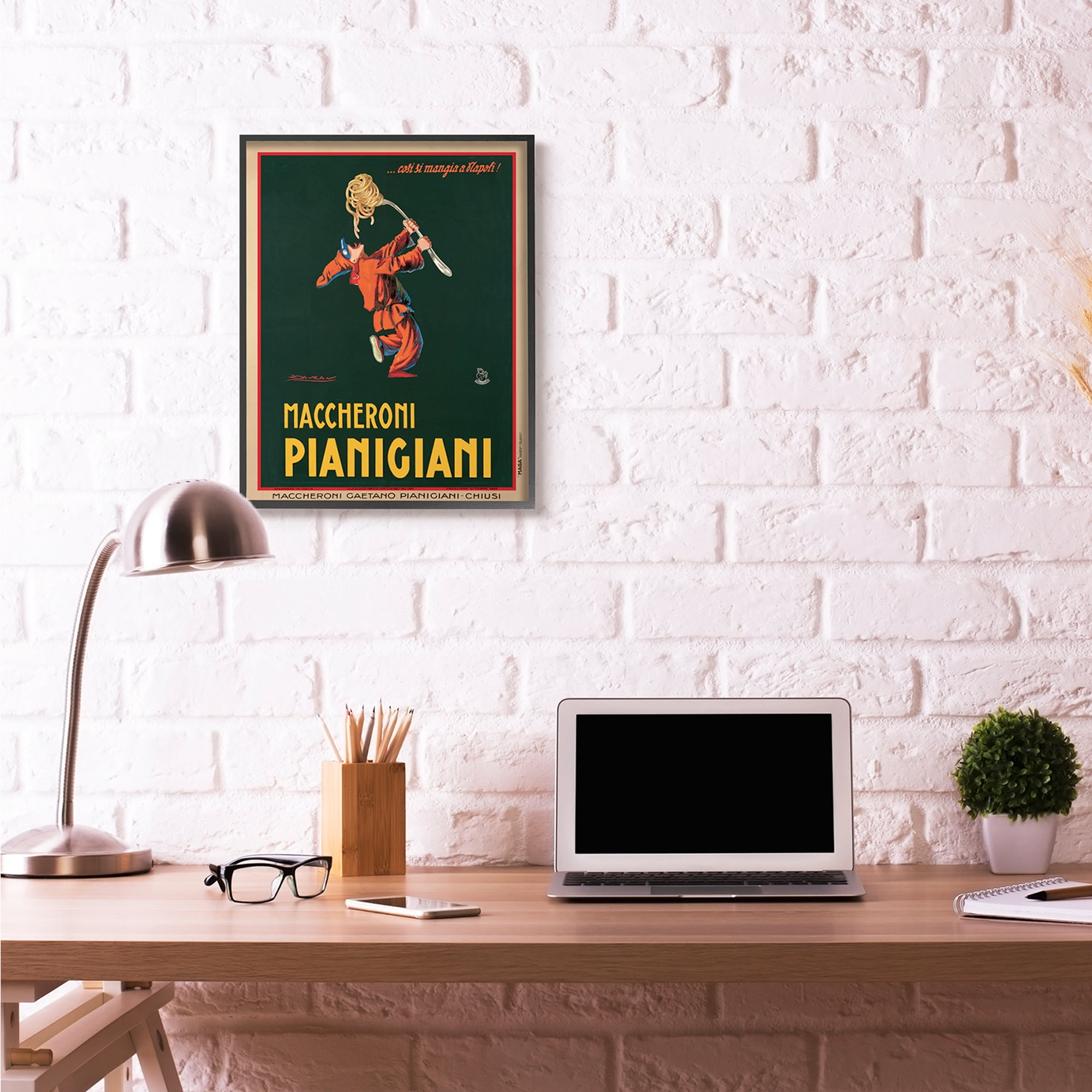Stupell Industries Maccheroni Pianigiani Vintage Poster Food Design Graphic Art Black Framed Art Print Wall Art, 16x20, by Marcello Dudovich