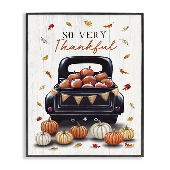 Stupell Industries Autumnal So Very Thankful Transportation Painting Black Framed Art Print Wall Art, 11 x 14