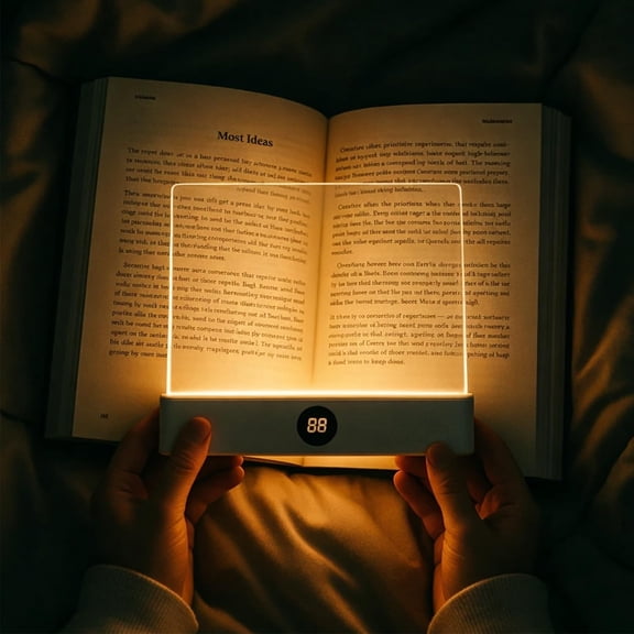 LumaLit Book Light for Reading in Bed at Night, Rechargeable Clear LED Flat Reading Light with 3 Colors & Timer, Reading Lamp for Booklovers
