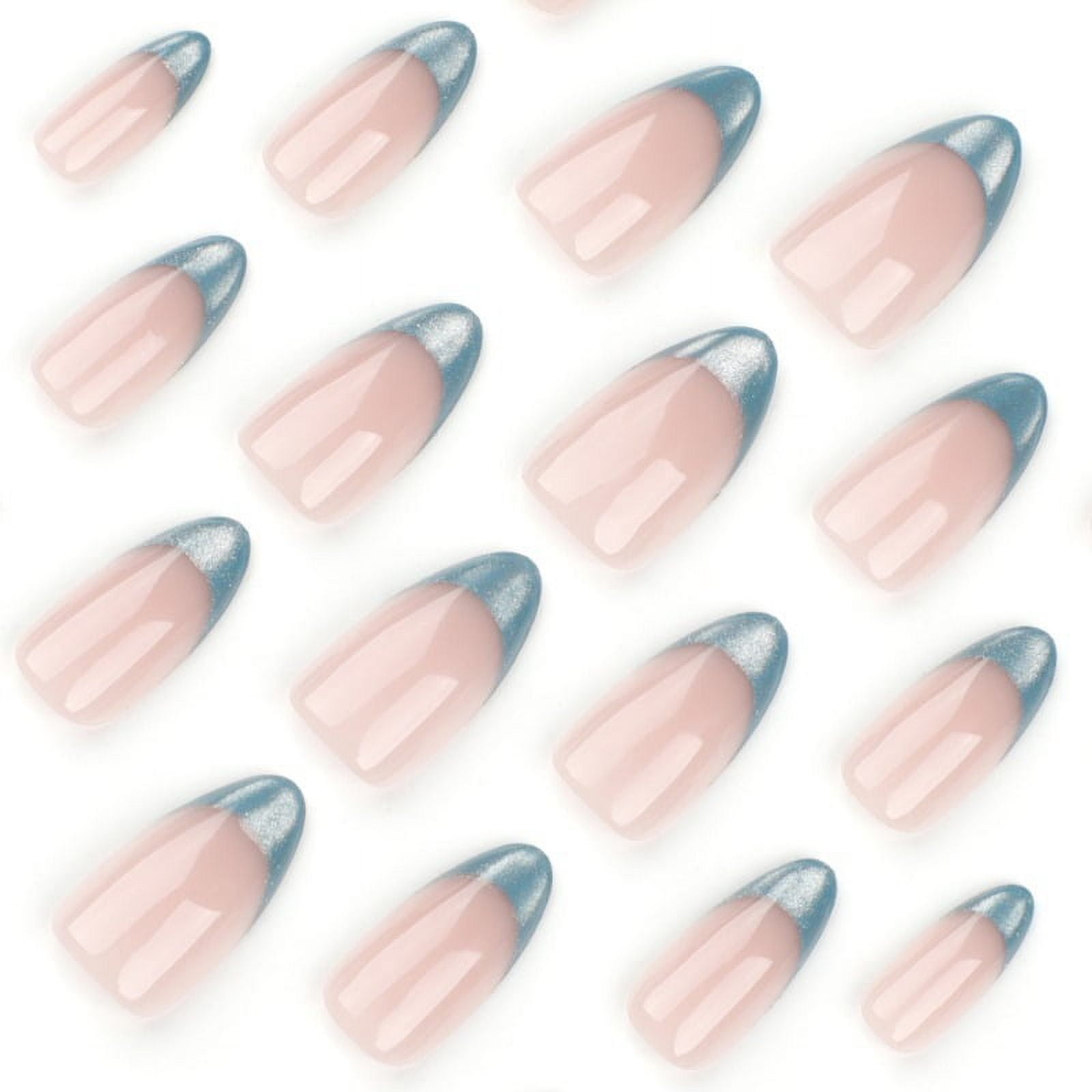 24Pcs/set Almond Press-On French Nail Tips Green Cat Eye False Nails Simple&Elegant Wearable Nail Art for Women&Girls Daily Wear