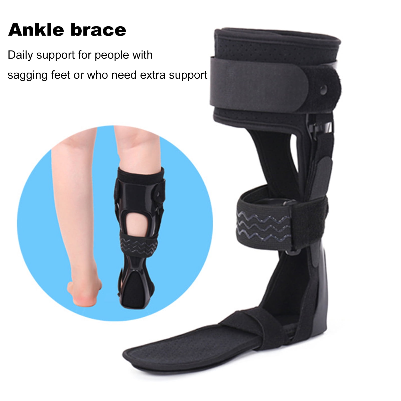 Pebbuoy Drop Foot Stabilizer Ankle Brace with Adjustable Strap Soft Lining Wear Resistant Pain Relief Ergonomic Foot Support Brace