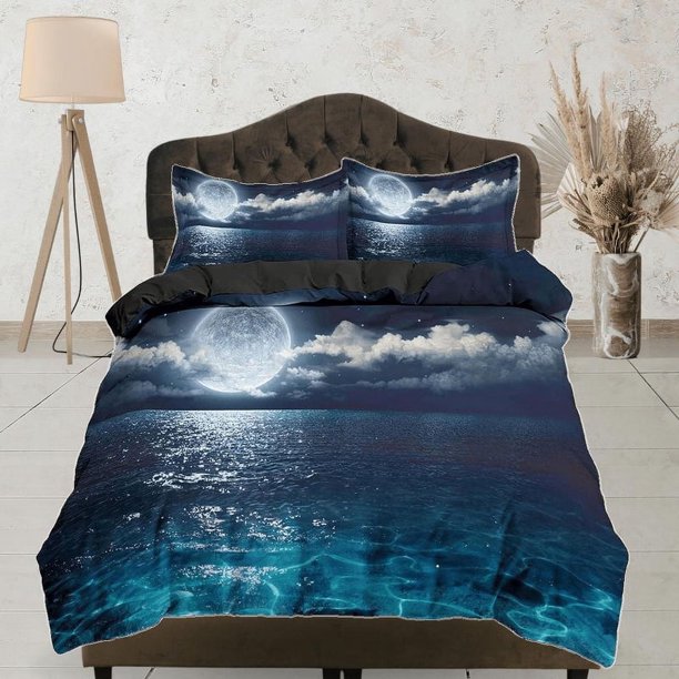 Above the calm sea moon juego de funda nórdica galaxy bedding, juego de cama space bedding set full,