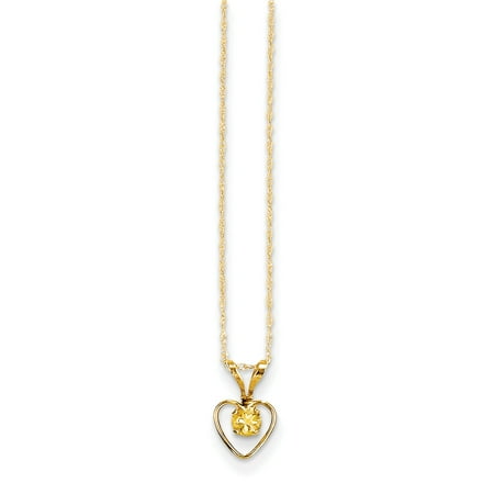 14k Citrine Necklace 14kt Yellow Gold 3mm Citrine Heart Birthstone Chain Necklace Pendant Charm Kid Fine Jewelry Ideal Gifts For Women Gift Set From Heart ()