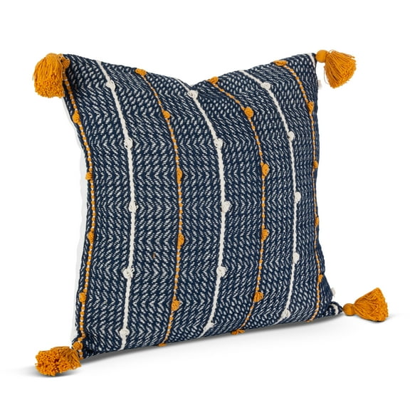 Gerson 18 in W Navy, Gold, and White Cotton Woven Square Throw Pillow
