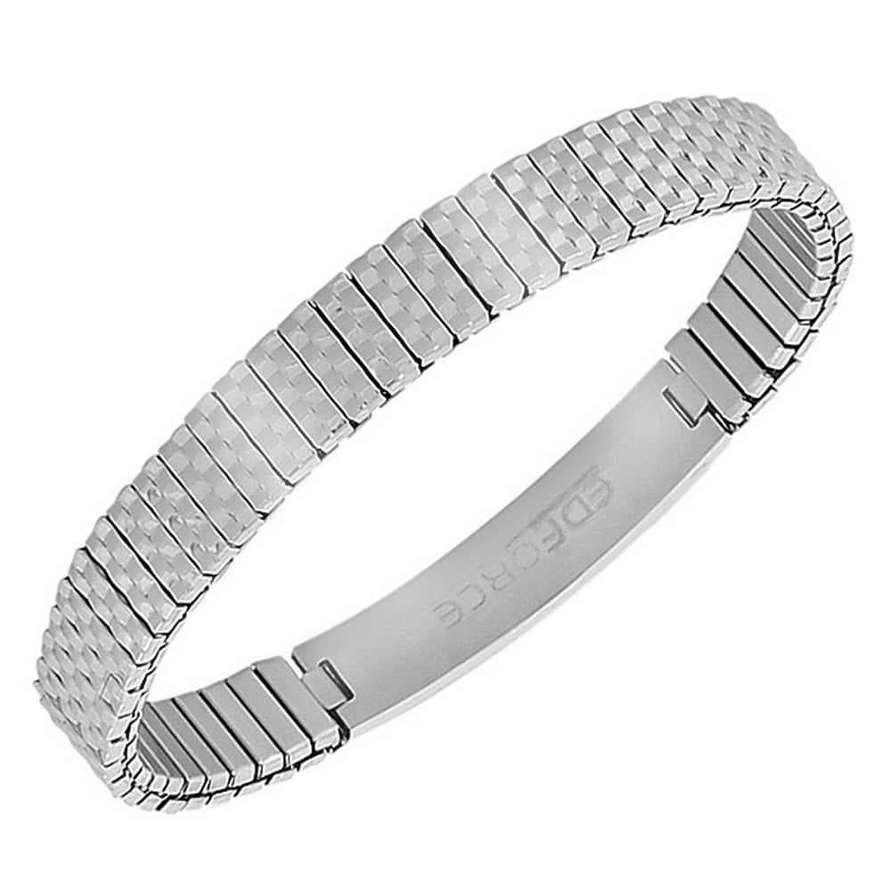 EDFORCE Stainless Steel Silver-Tone Name Tag Stretch Bracelet