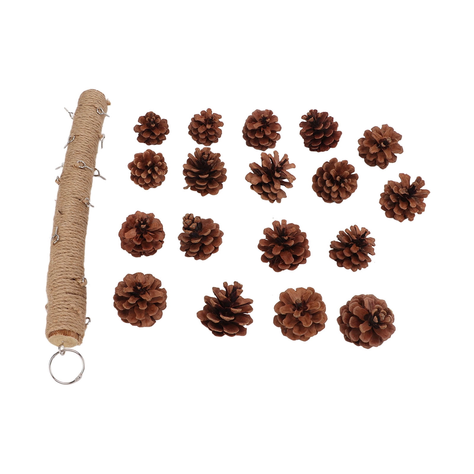 YAHHU Birds Bite Toy Wooden Pine Cone Hanging Parrots Beak Grinding Toy with Metal Hook for Cage 15.75 inches / 40 cm Natural Molar Chew Accessory for Macaws Cockatoos