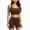 E15--Brown, variant on Women 2Piece Activewear Workout Yoga Set Long Sleeve Crop Top And High Waist Leggings Gym Outfit Yoga Shorts Sets Black ,S