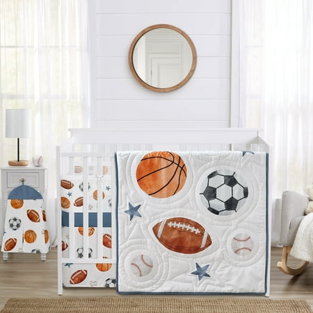 Sweet Jojo Designs Watercolor Sports Theme Multicolor Crib Bedding + BreathableBaby Breathable Mesh Liner Pad