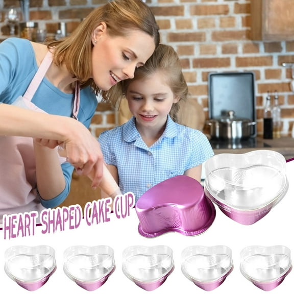 Valentine'S Day Cake Pan,5-Piece Valentine Cake Mold Set ,Aluminum Alloy Heart Shaped Cake Cup With Lid 4 Inch Removable Bottom Non-Stick Oven Safe For Anniversary Valentine'S Day Couple Diy Baking