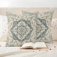 thumbnail image 3 of Beige Green Boho Outdoor Waterproof Pillow Covers, Medieval Vintage Ethnic Floral Abstract Decorative Square Throw Pillowcase Sofa Cushion Sham for Patio/Couch/Chair, 26"x26" 2 Pack, 3 of 8