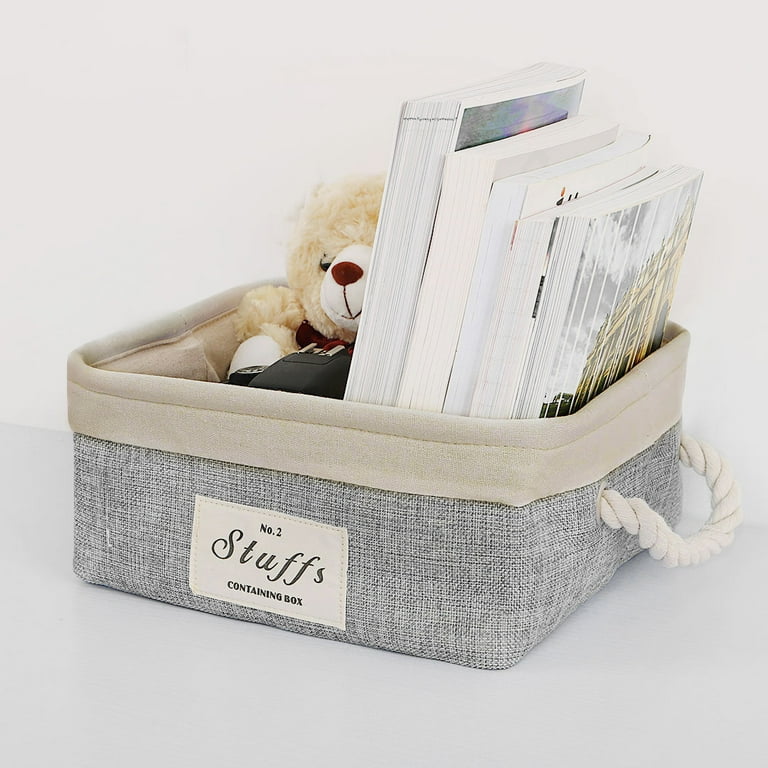 Unique Bargains Cotton Linen Fabric Storage Bins Basket Towel Storage Box w Handles Gray Square Walmart