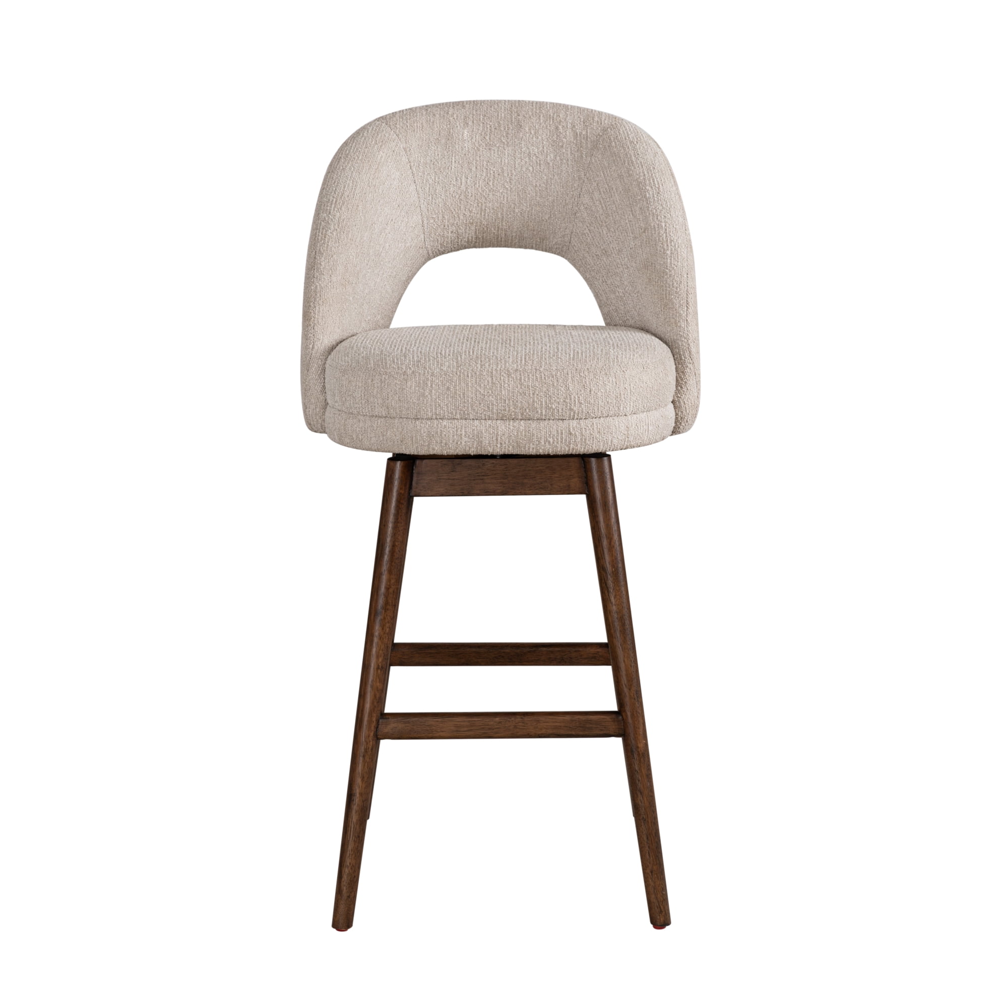 Adrian Brown Solid Wood Upholstered 30" Bar Height Swivel Barstool with Ancient Stone Fabric Seat - Set of 3