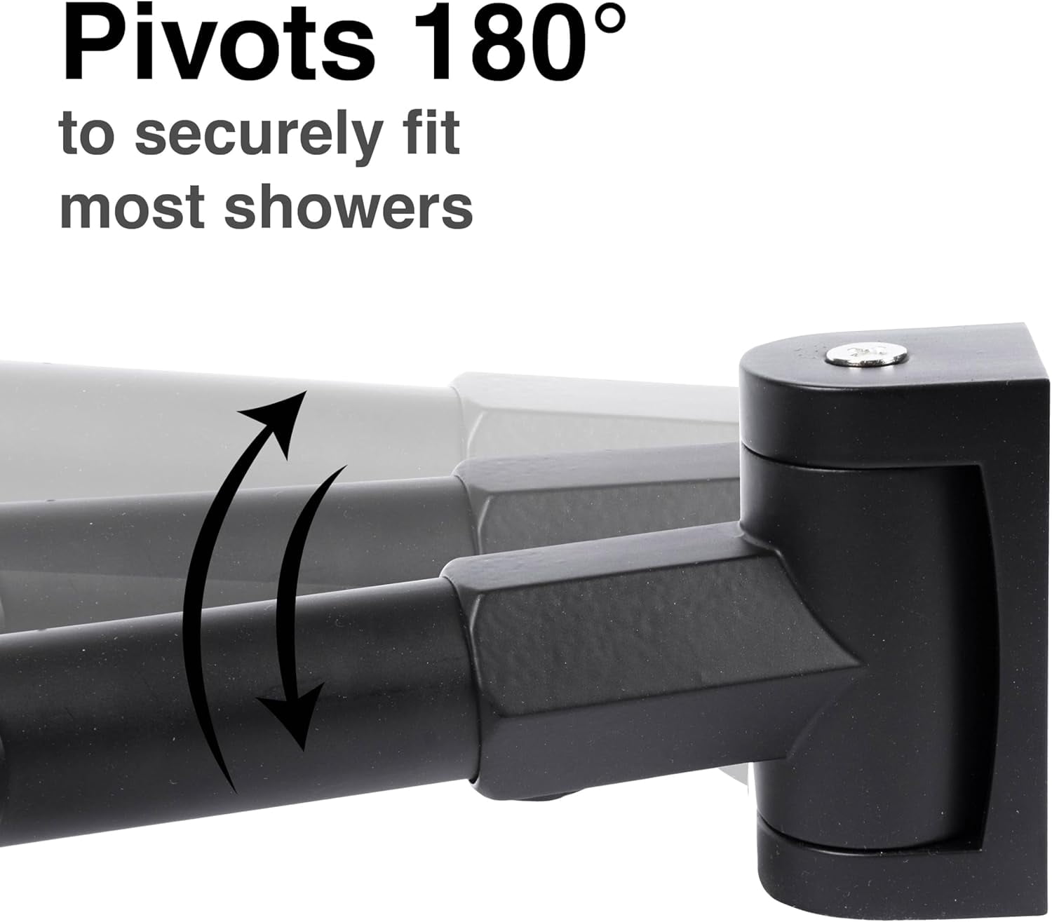 Double Curved Shower Rod, Metal Construction, Adjustable Between 44 to 70 Inches, Aluminum Rods and Zinc Mounting Hardware, Quality Modern Bathware, Black Finish