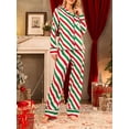 thumbnail image 4 of Cathery Women Christmas 2 Piece Pajama Set Striped Long Sleeve Button Shirt Pants Pjs Set Santin Sleepwear Loungewear, 4 of 7