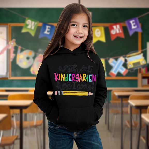 Hpapadks Boys Hoodie Kids School Letter Cartoon Hoodie Casual Warm Winter Toddler Sweatshirt Black 4-5 Years