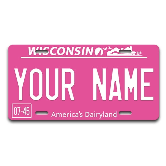 BRgiftShop Personalized Licence Plate Wisconsin Pink Holiday 2021 State car Vehicle 6x12 inches custom Name Auto Tag (All States Available)