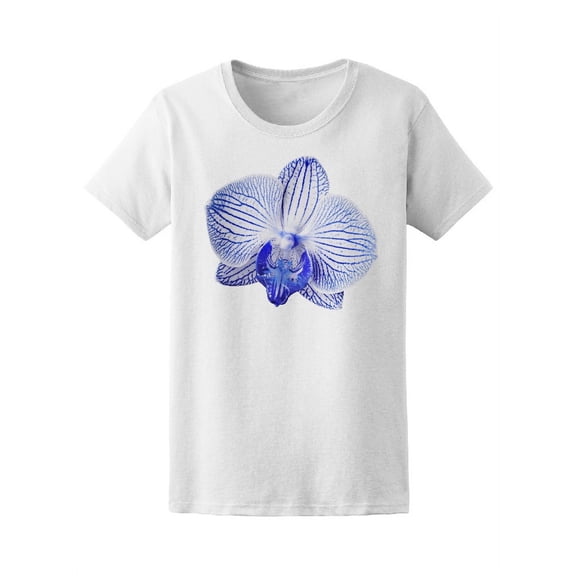 Blue White Orchid Flower T-Shirt Women -Image by Shutterstock, Female Large