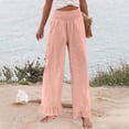 thumbnail image 6 of Nestiefly Womens Wide Leg Pants Drawstring Elastic High Waisted Ruffle Hem Palazzo Casual Pants with Pockets 2026 Pink XL, 6 of 7