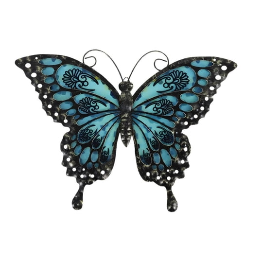 Wall Decor Metal Wall Art, Metal Butterfly Wall Decor, 12X16 In, Wrought Iron, Entryway Display, Blue Black, 1 Pc, Outdoor Garden Placement