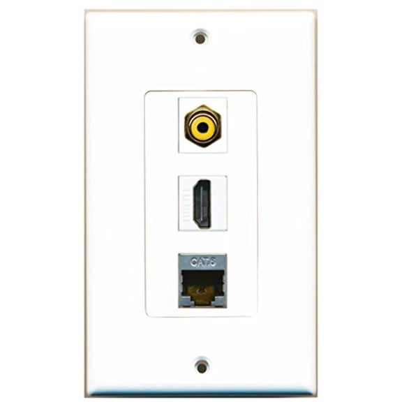RiteAV - 1 Port HDMI and 1 Port RCA Yellow and 1 Port Shielded Cat6 Ethernet Decorative Wall Plate