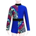 thumbnail image 3 of Haitryli Kids Girls Printed Color Block Long Sleeve Gymnastics Leotard Biketard Workout Dance Jumpsuit Royal Blue 8, 3 of 6