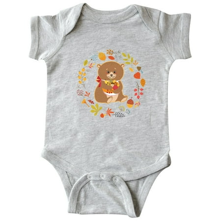 

Inktastic Thanksgiving Wreath Woodland Bear Gift Baby Boy or Baby Girl Bodysuit