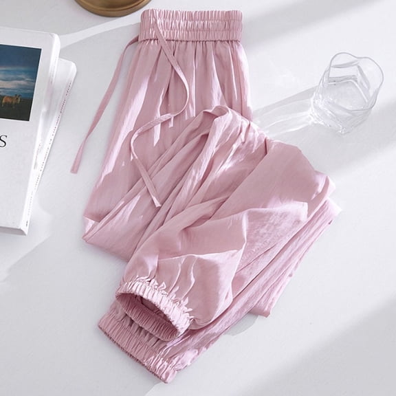 Cagogo Women Plus Size Harem Pants Drawstring Flowy Casual Lounge Solid Loose Regular Fit Ankle Trousers Workout, Pink XL