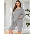 thumbnail image 3 of SHOWMALL Women Plus Outfit Sets 2 Piece Sweatsuits Light Gray 4X Ribbed Knit Plus Size Matching Loungewear T-shirt Biker Shorts Pajamas Sets, Lightweight for Spring / Summer / Fall / Winter, 3 of 8
