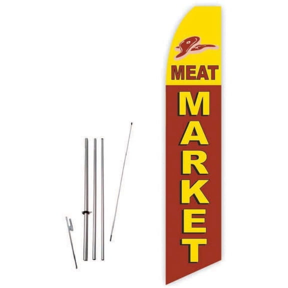 Meat Market Red/Yellow Super Novo Feather Flag - Complete with 15ft Pole Set and Ground Spike